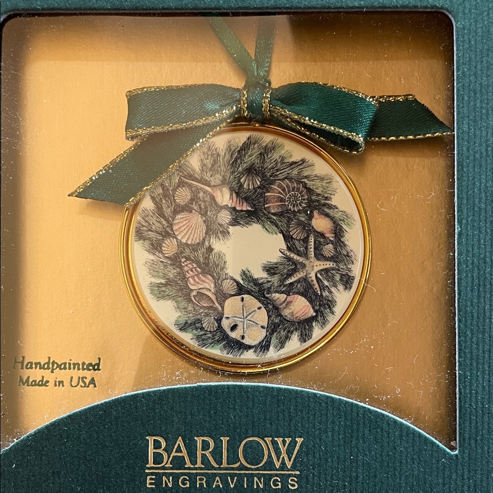 Handpainted Holiday Ornament with Green Ribbon